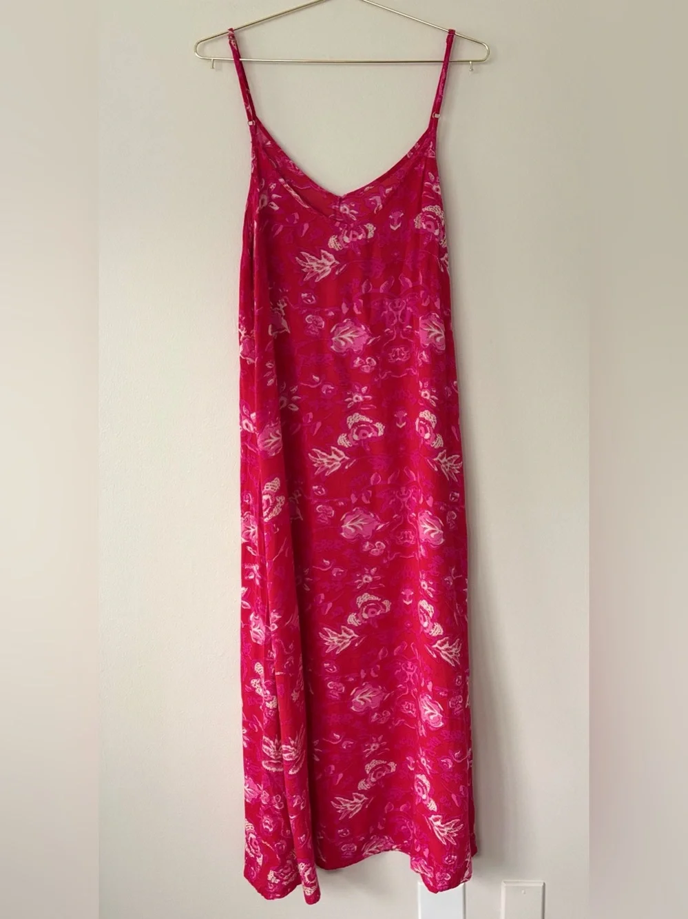 Natural Life Pink Floral Boho Maxi Slip Dress Rayon Adjustable Straps M - Picture 4 of 4